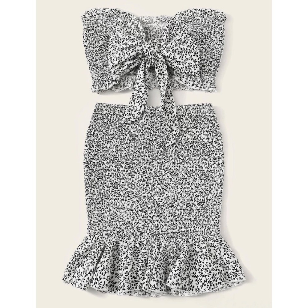 Shein Floral Knot Bandeau and Skirt Set